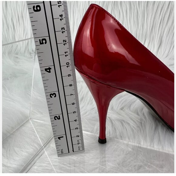 Stuart Weitzman Cherry Red Heels Pumps Patent Leather Open Toe 4" Valentines Day - Picture 7 of 16
